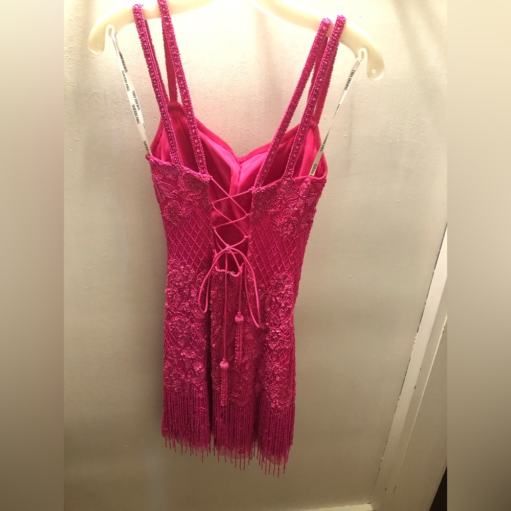 Sherri Hill Neon Pink Beaded Dress - Picture 4 of 5